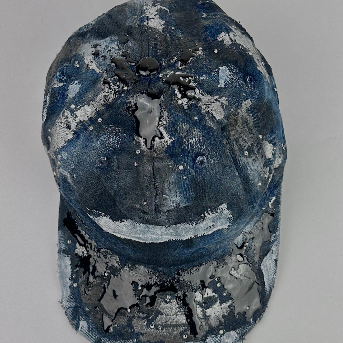 ASTROBOI* 'Denim Tar' Blue Distressed Painted Rhinestone Resin Hat