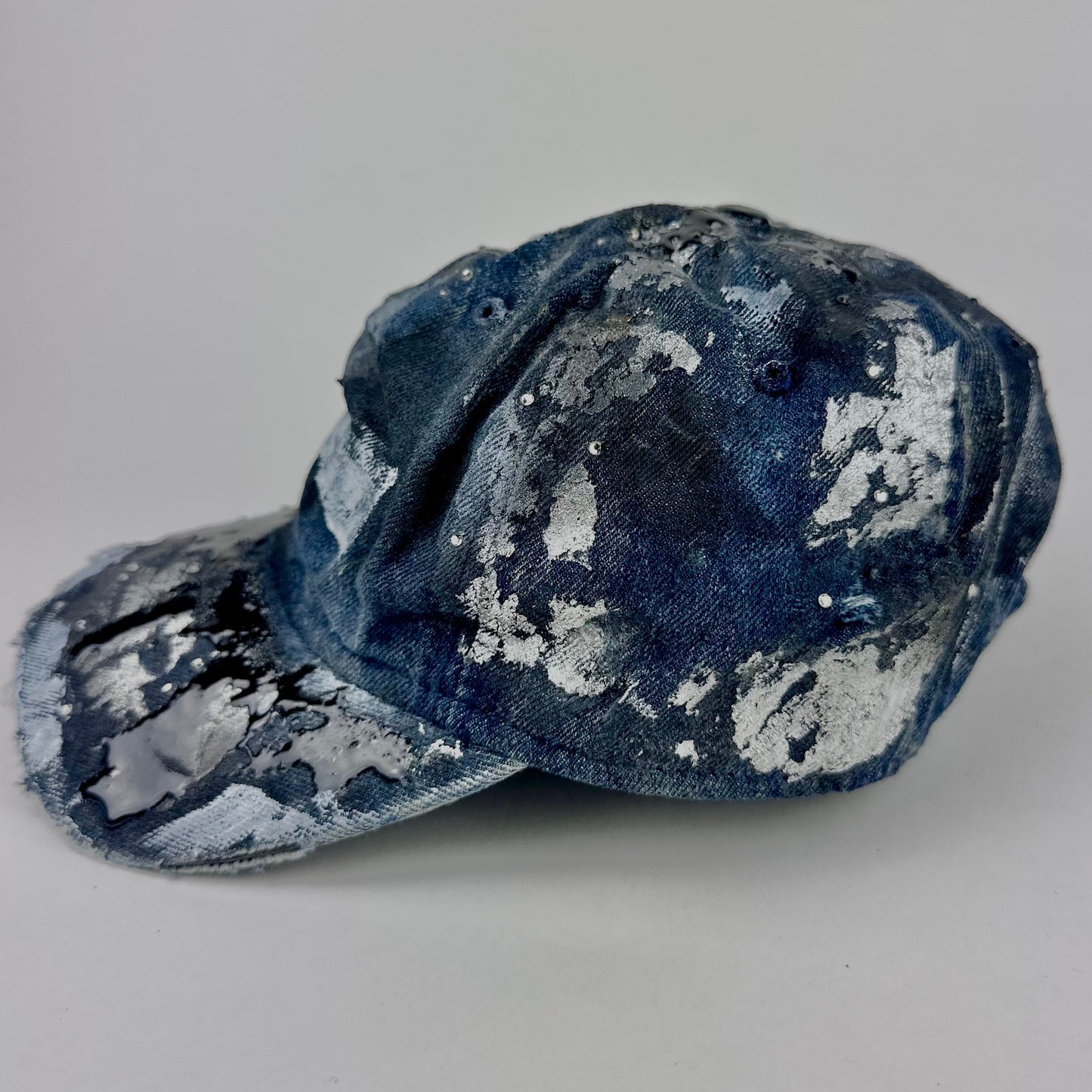 ASTROBOI* 'Denim Tar' Blue Distressed Painted Rhinestone Resin Hat