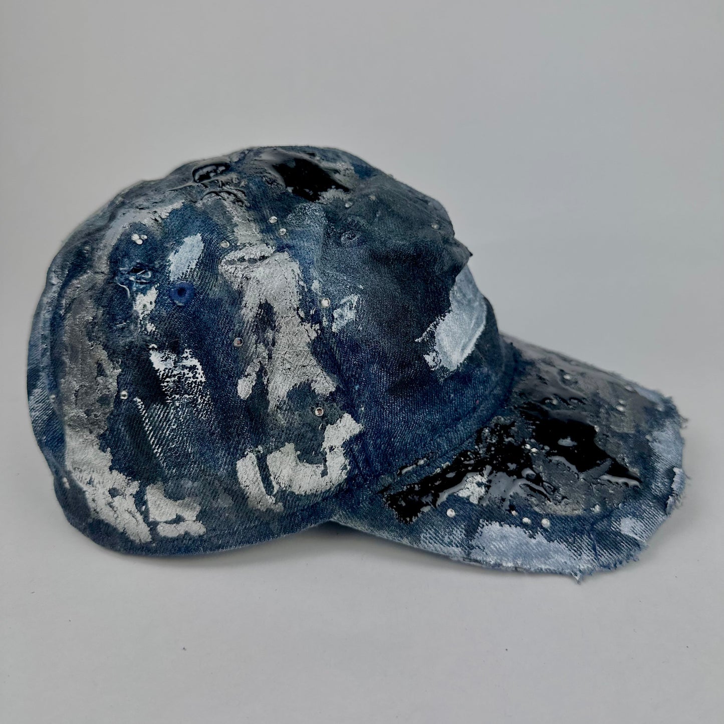 ASTROBOI* 'Denim Tar' Blue Distressed Painted Rhinestone Resin Hat
