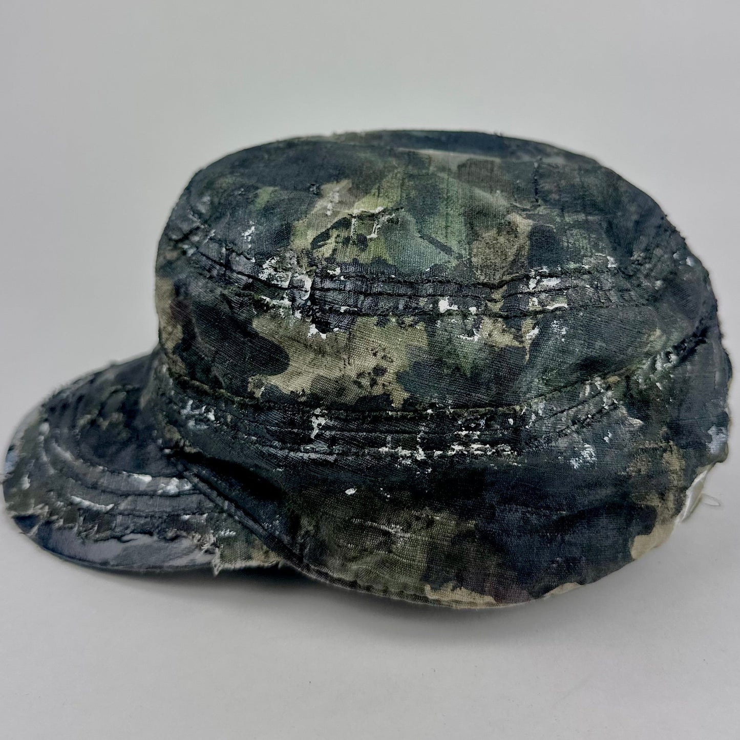 ASTROBOI* Retro Green Distressed Camouflage Painted Hat