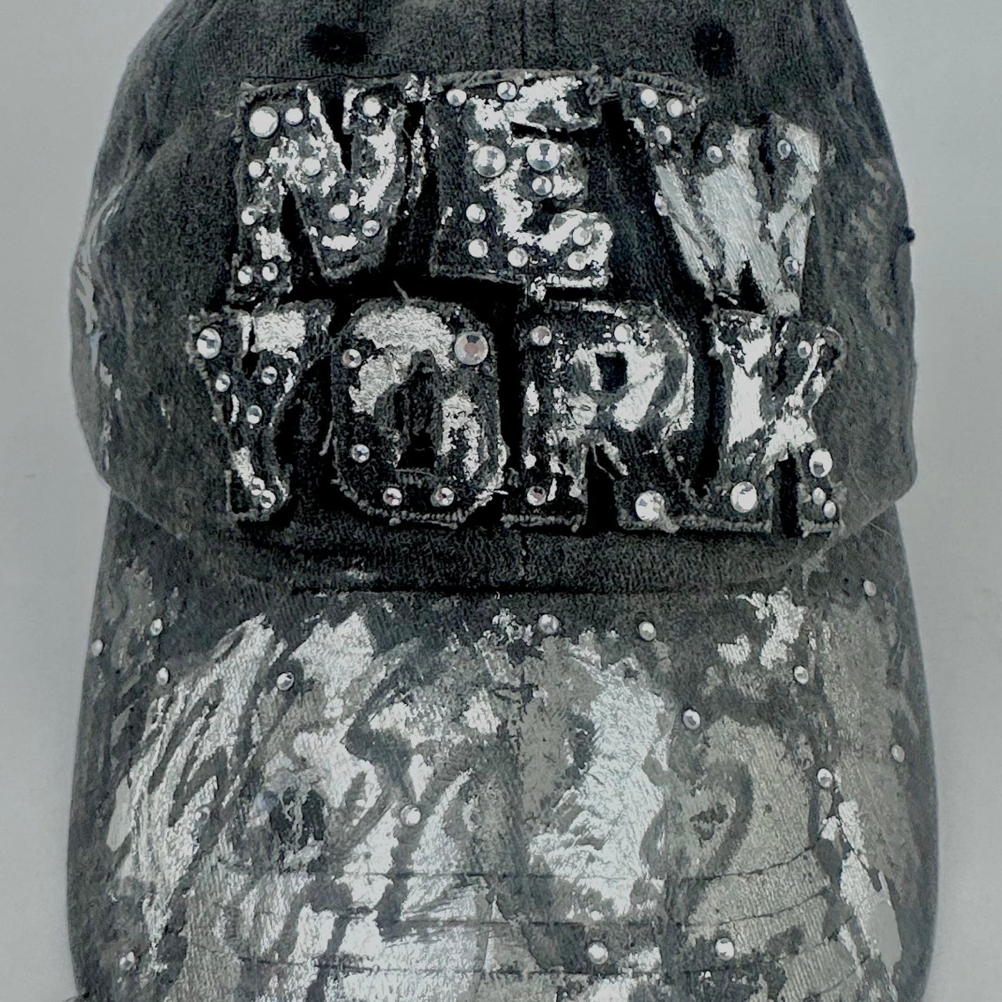 ASTROBOI* 'CHROME' New York Black Distressed Metallic Hat
