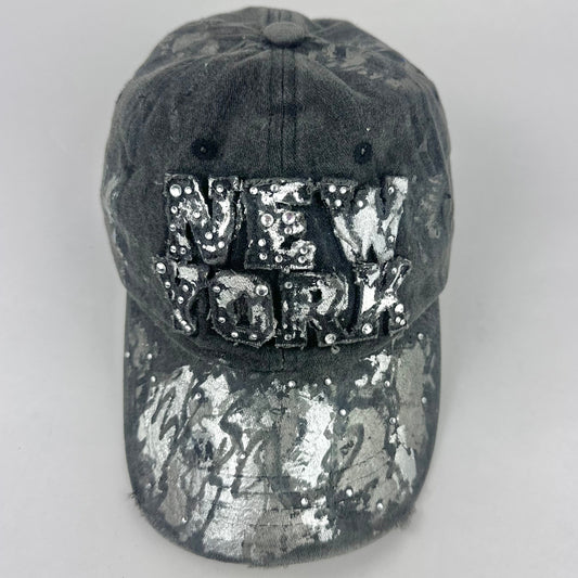 ASTROBOI* 'CHROME' New York Black Distressed Metallic Hat