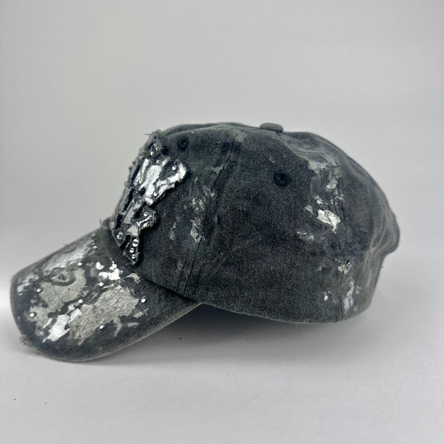 ASTROBOI* 'CHROME' New York Black Distressed Metallic Hat