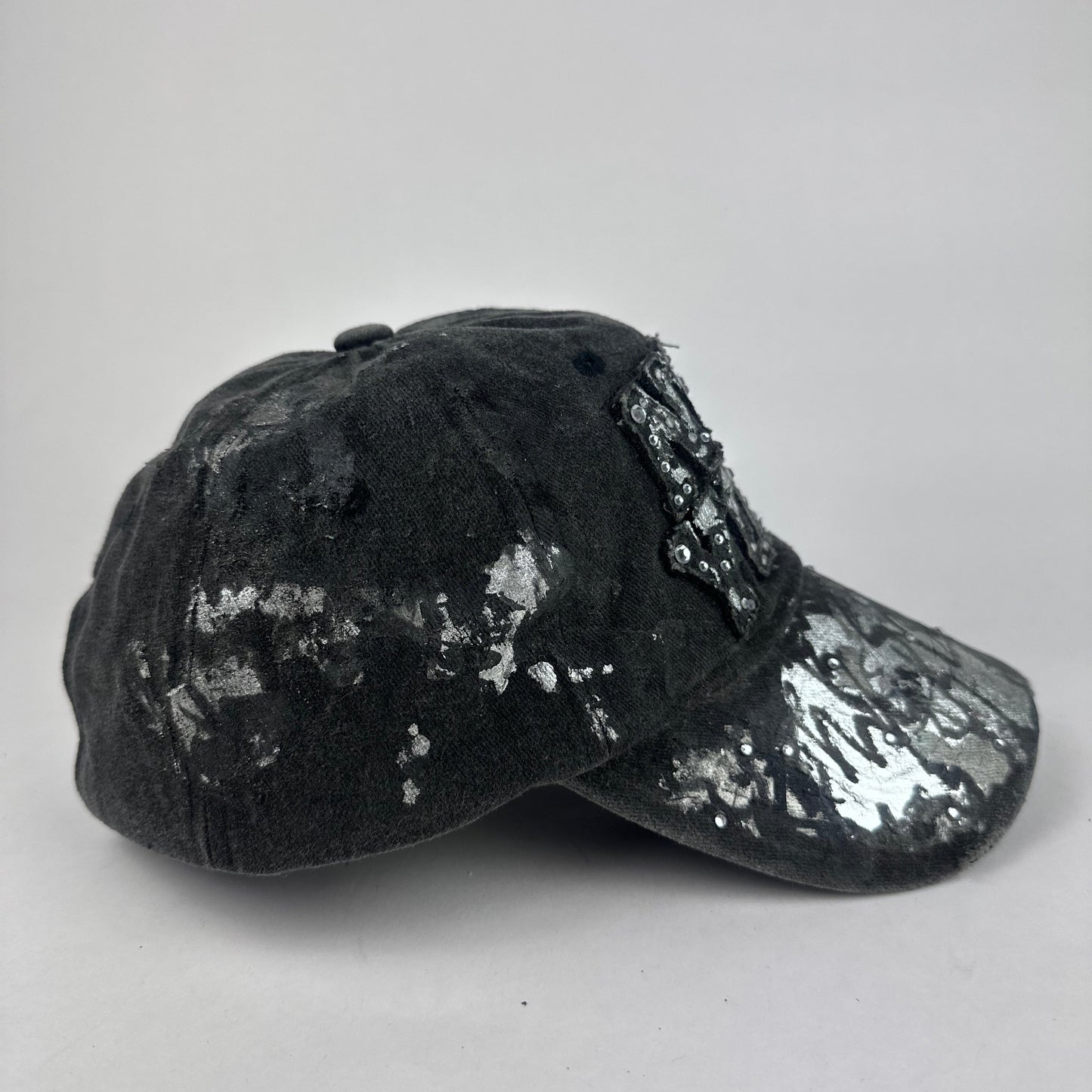 ASTROBOI* 'CHROME' New York Black Distressed Metallic Hat