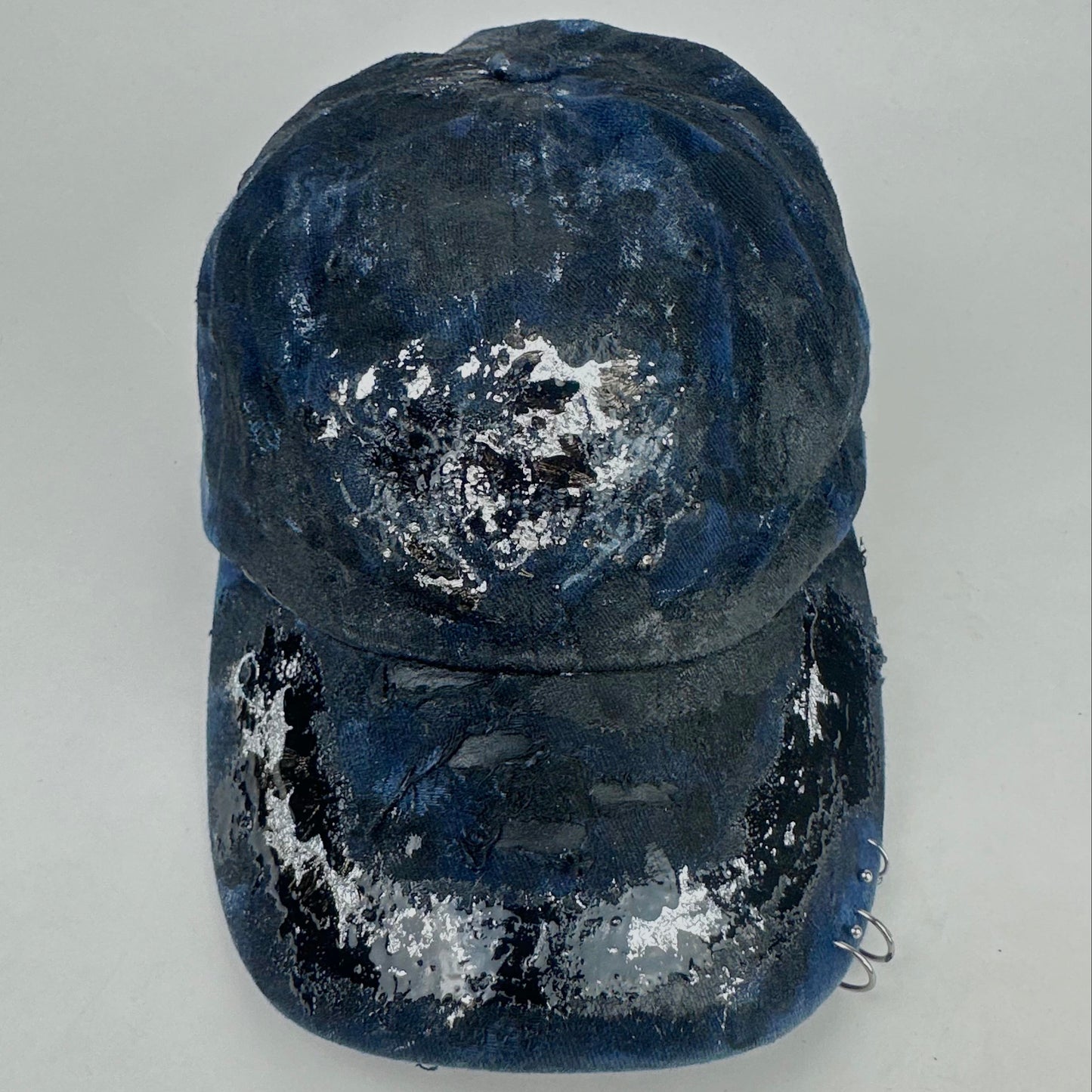 ASTROBOI* 'Dune' Black & Blue Indie Barbed Wire Distressed Pierced Hat
