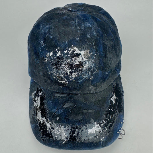ASTROBOI* 'Dune' Black & Blue Indie Barbed Wire Distressed Pierced Hat