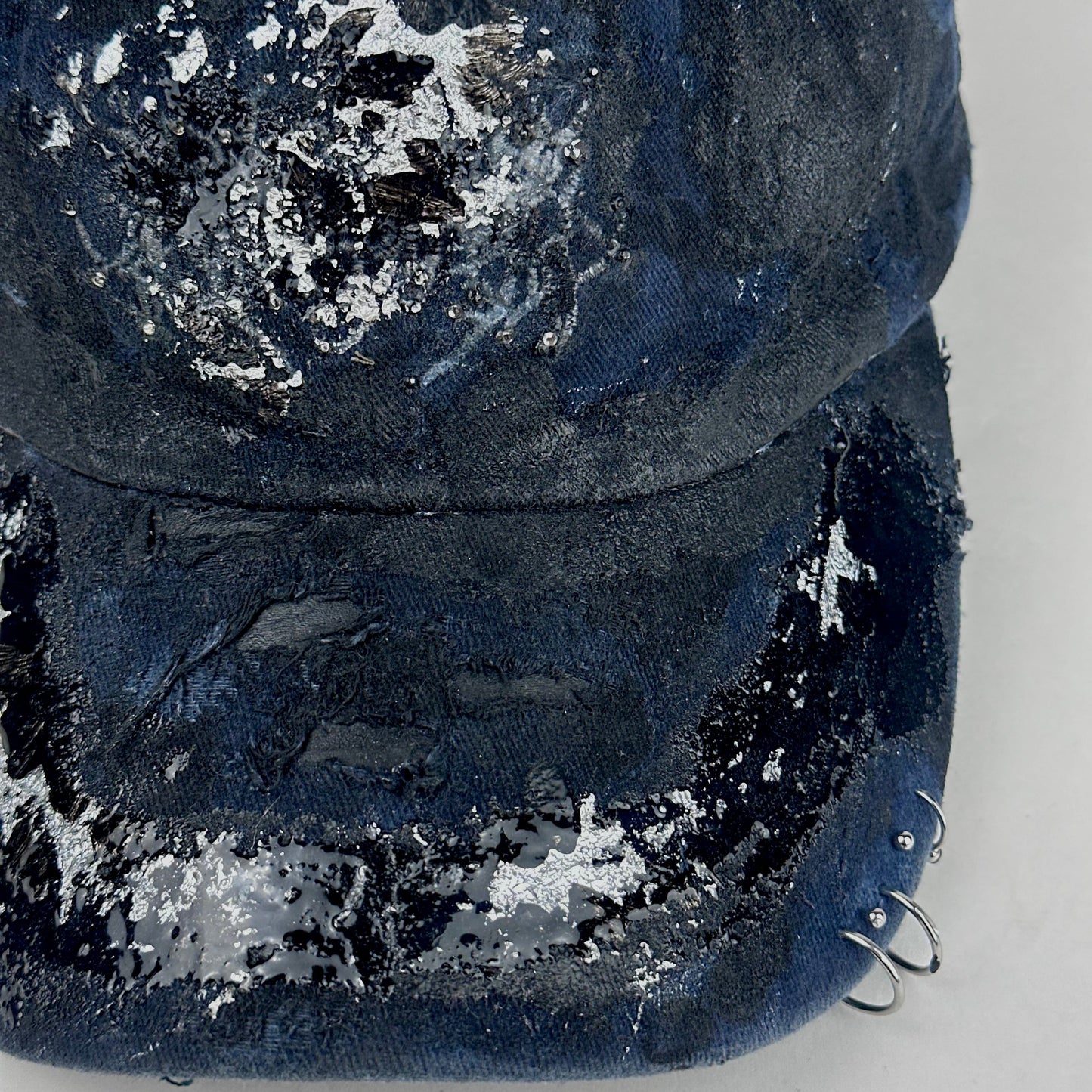 ASTROBOI* 'Dune' Black & Blue Indie Barbed Wire Distressed Pierced Hat