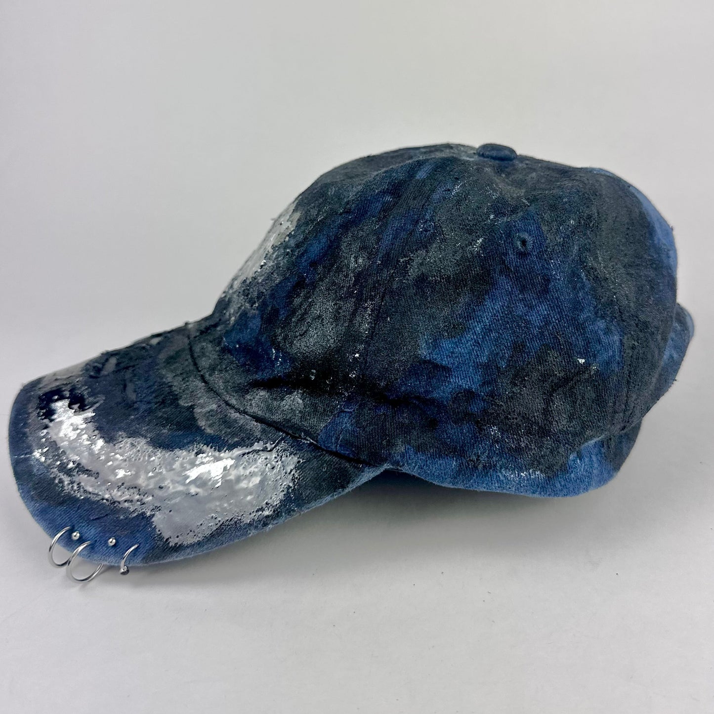 ASTROBOI* 'Dune' Black & Blue Indie Barbed Wire Distressed Pierced Hat