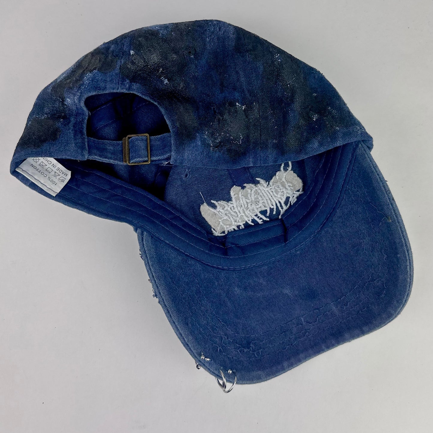 ASTROBOI* 'Dune' Black & Blue Indie Barbed Wire Distressed Pierced Hat
