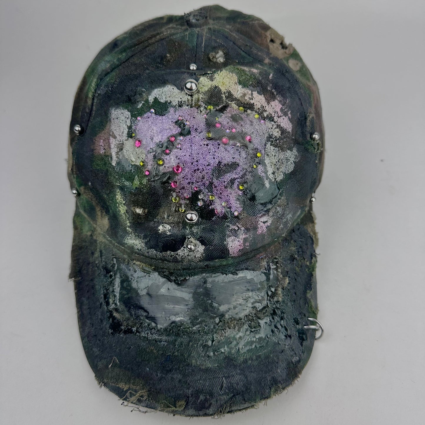 ASTROBOI* 'Rhinestone Camo' Green Distressed Hat