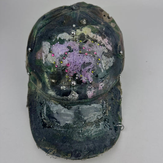 ASTROBOI* 'Rhinestone Camo' Green Distressed Hat