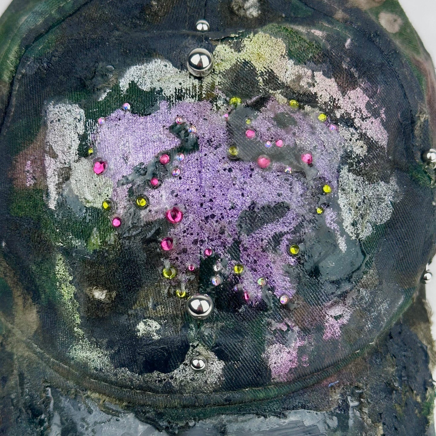 ASTROBOI* 'Rhinestone Camo' Green Distressed Hat