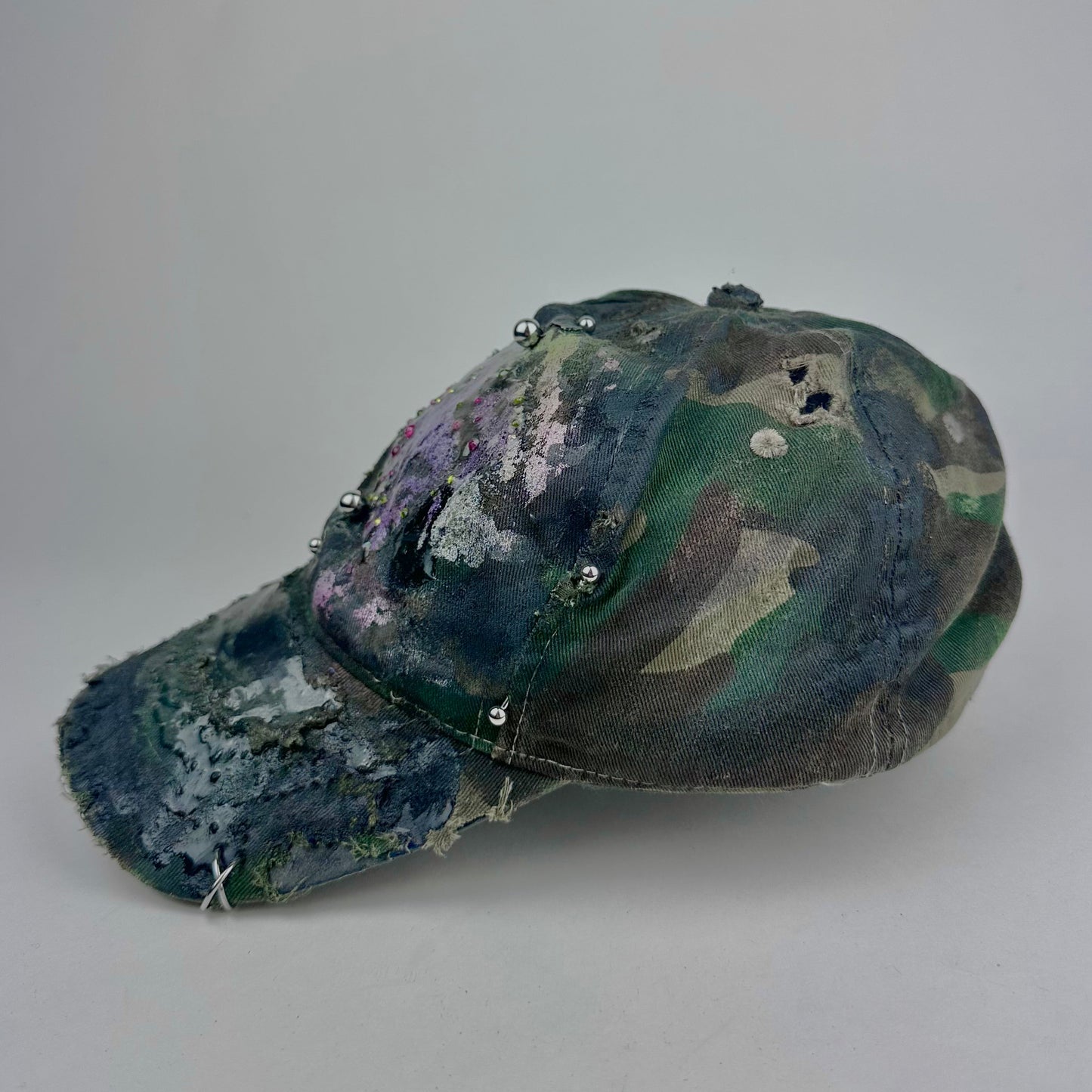 ASTROBOI* 'Rhinestone Camo' Green Distressed Hat