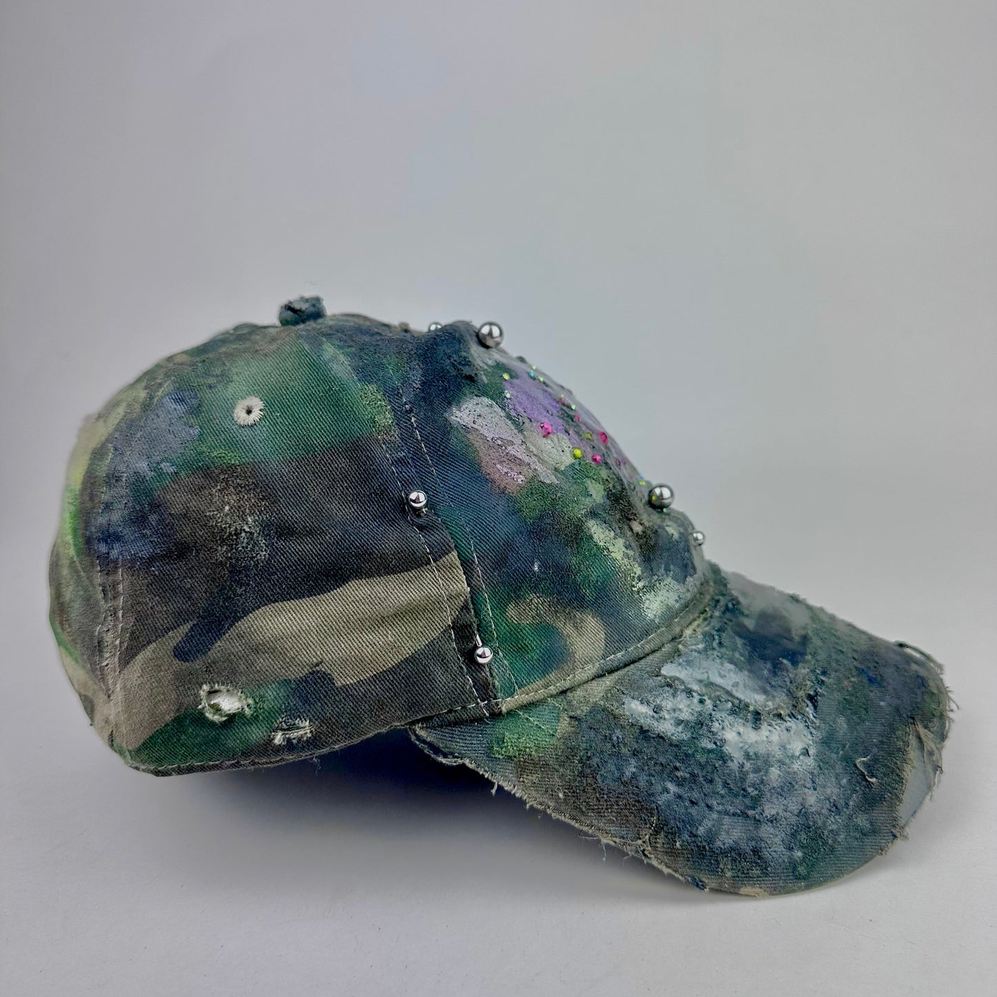 ASTROBOI* 'Rhinestone Camo' Green Distressed Hat
