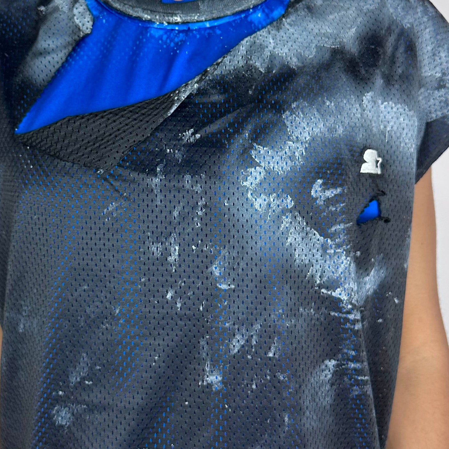 ASTROBOI* x Starter Black & Blue Ripped Mesh Tank Top - XXL