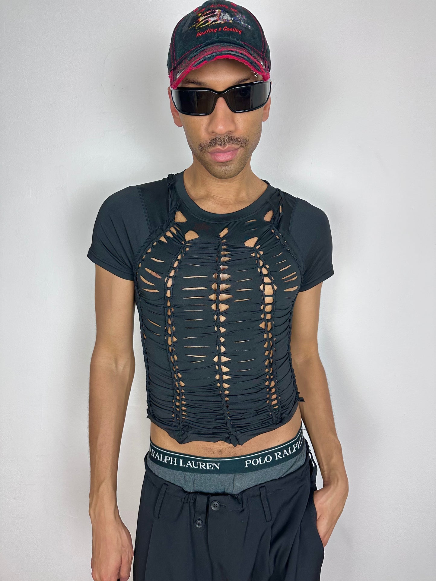 ASTROBOI* 'Lines' Black Braided Compression Shirt - Large