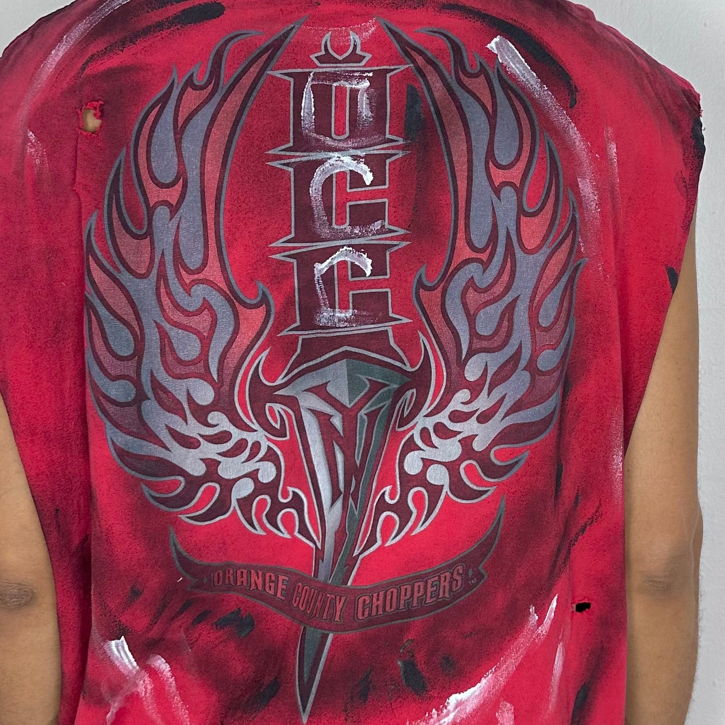 ASTROBOI* Y2K Orange County Choppers Red Painted Sleeveless Muscle Tank Top - XXL