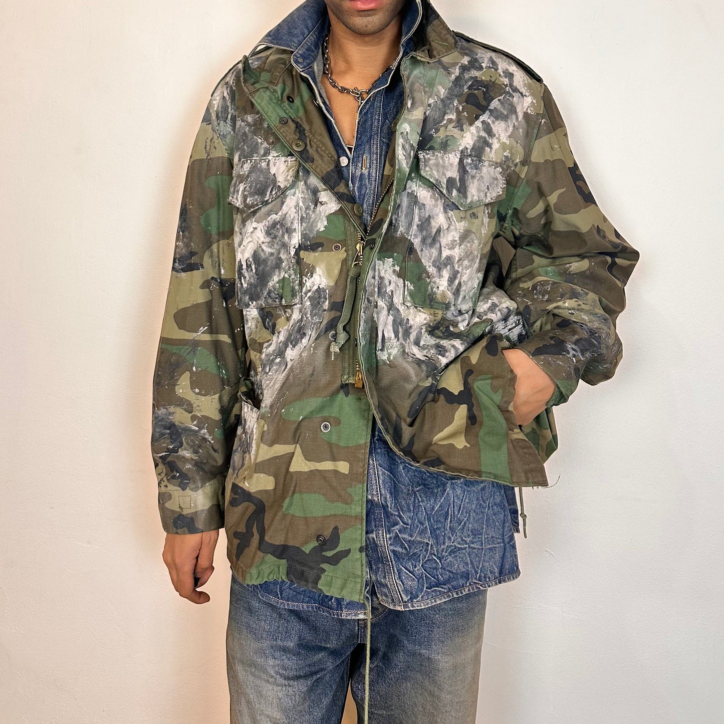 ASTROBOI* 'X Marks The Spot' Oversized Painted Camouflage Jacket - XXL Regular