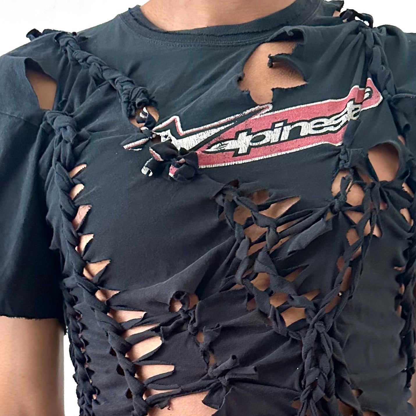 ASTROBOI* x Alpinestars Black Braided Cut Out T-Shirt - Large
