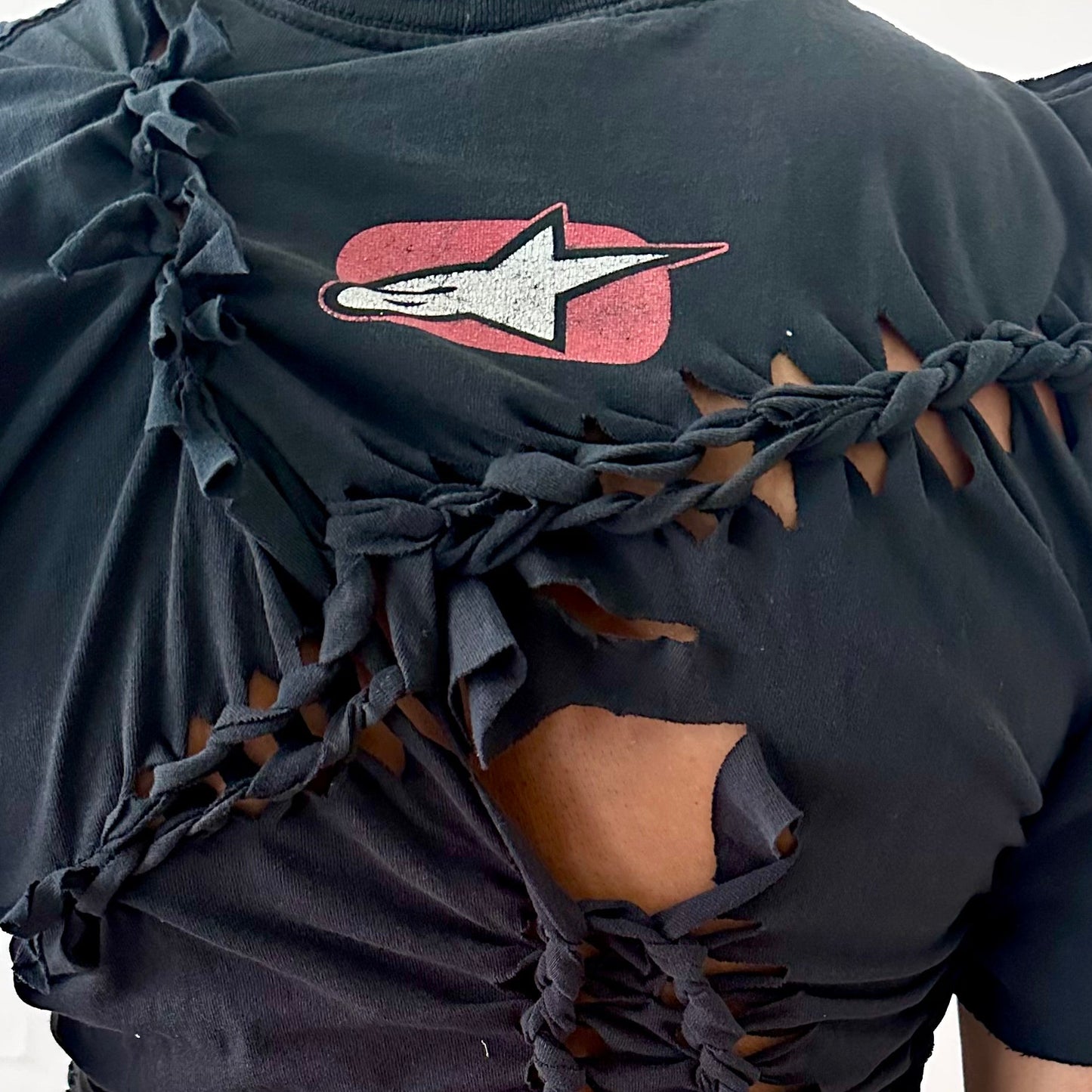 ASTROBOI* x Alpinestars Black Braided Cut Out T-Shirt - Large