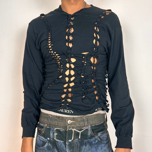 ASTROBOI* x Gildan 'Noir' Black Braided Twist Long Sleeve T-Shirt – Large