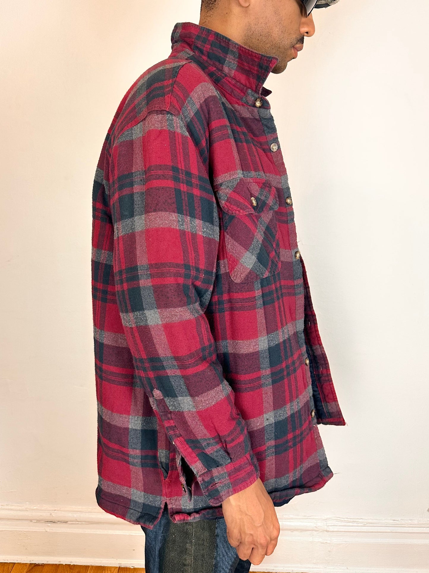 Vintage Cherokee Red Plaid Flannel Quilted Jacket - XL