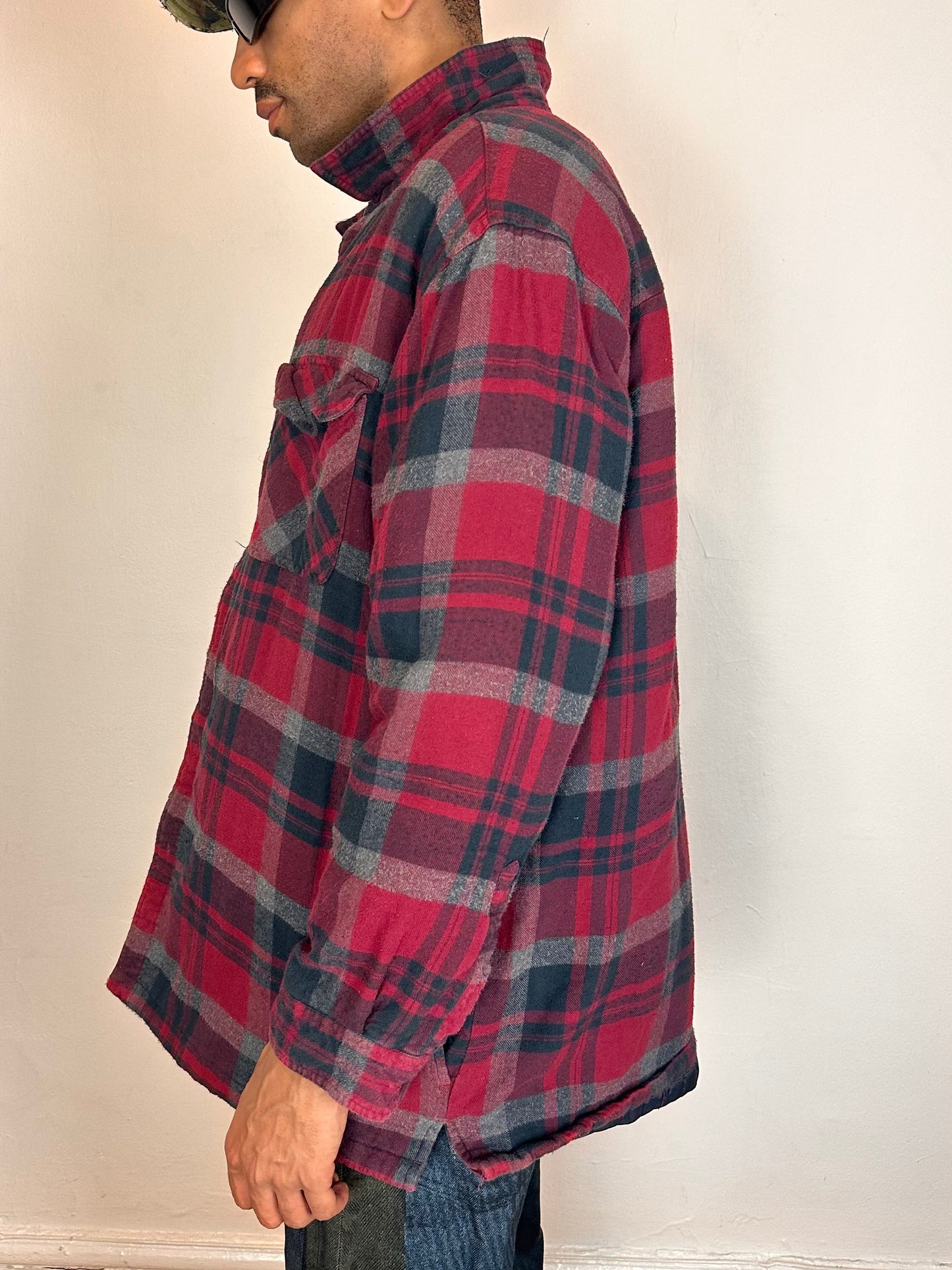 Vintage Cherokee Red Plaid Flannel Quilted Jacket - XL