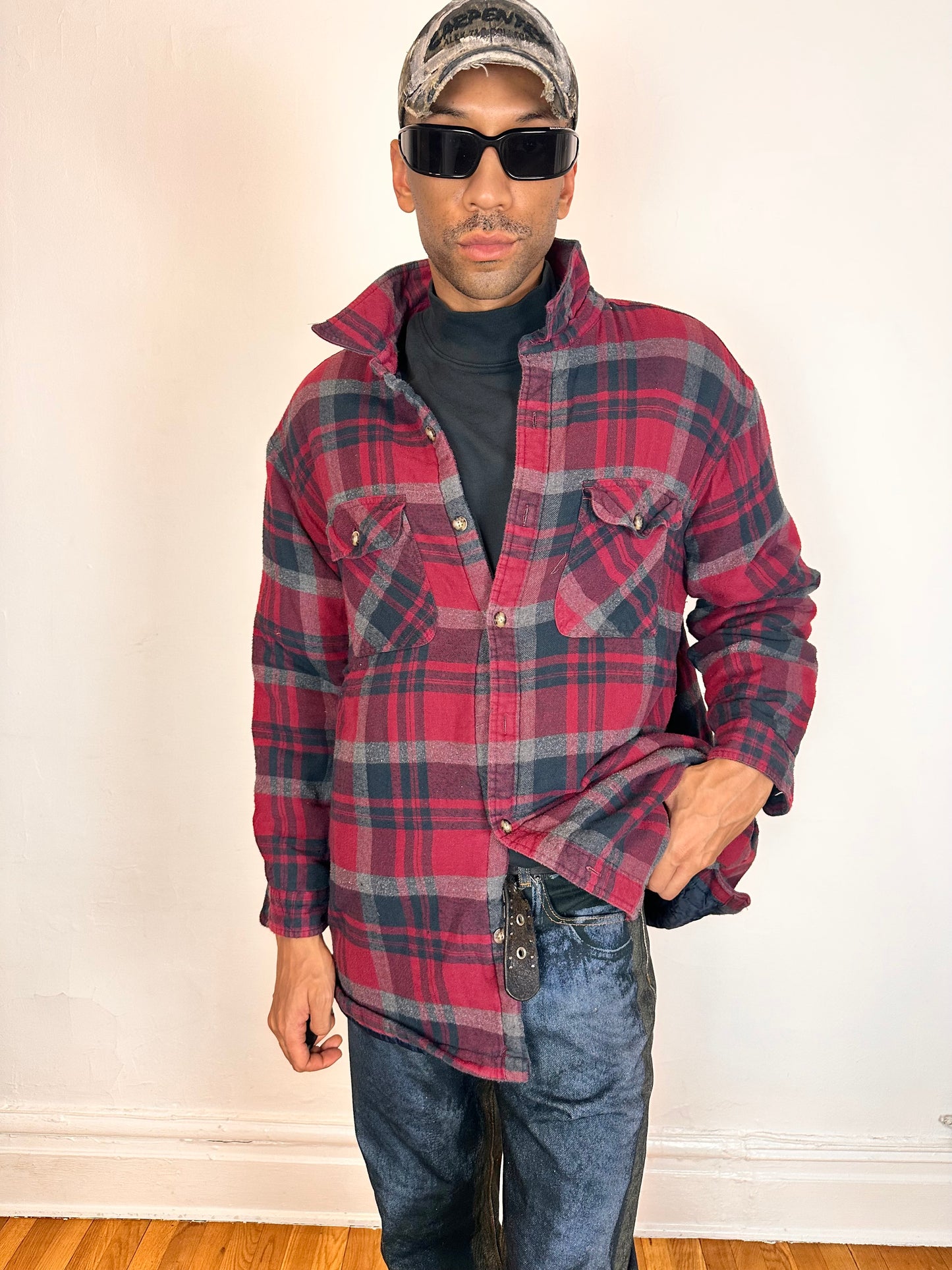 Vintage Cherokee Red Plaid Flannel Quilted Jacket - XL