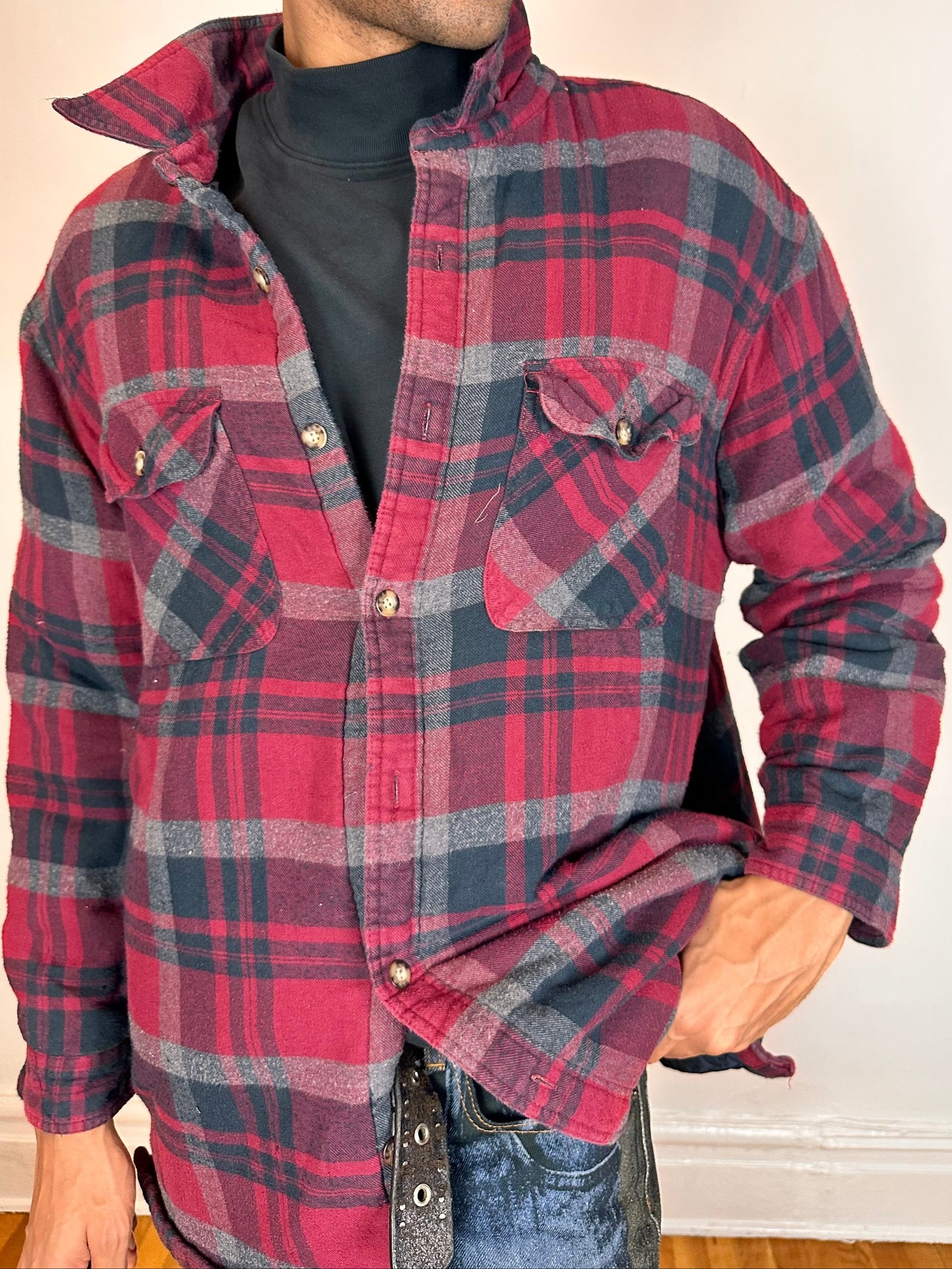 Vintage Cherokee Red Plaid Flannel Quilted Jacket - XL