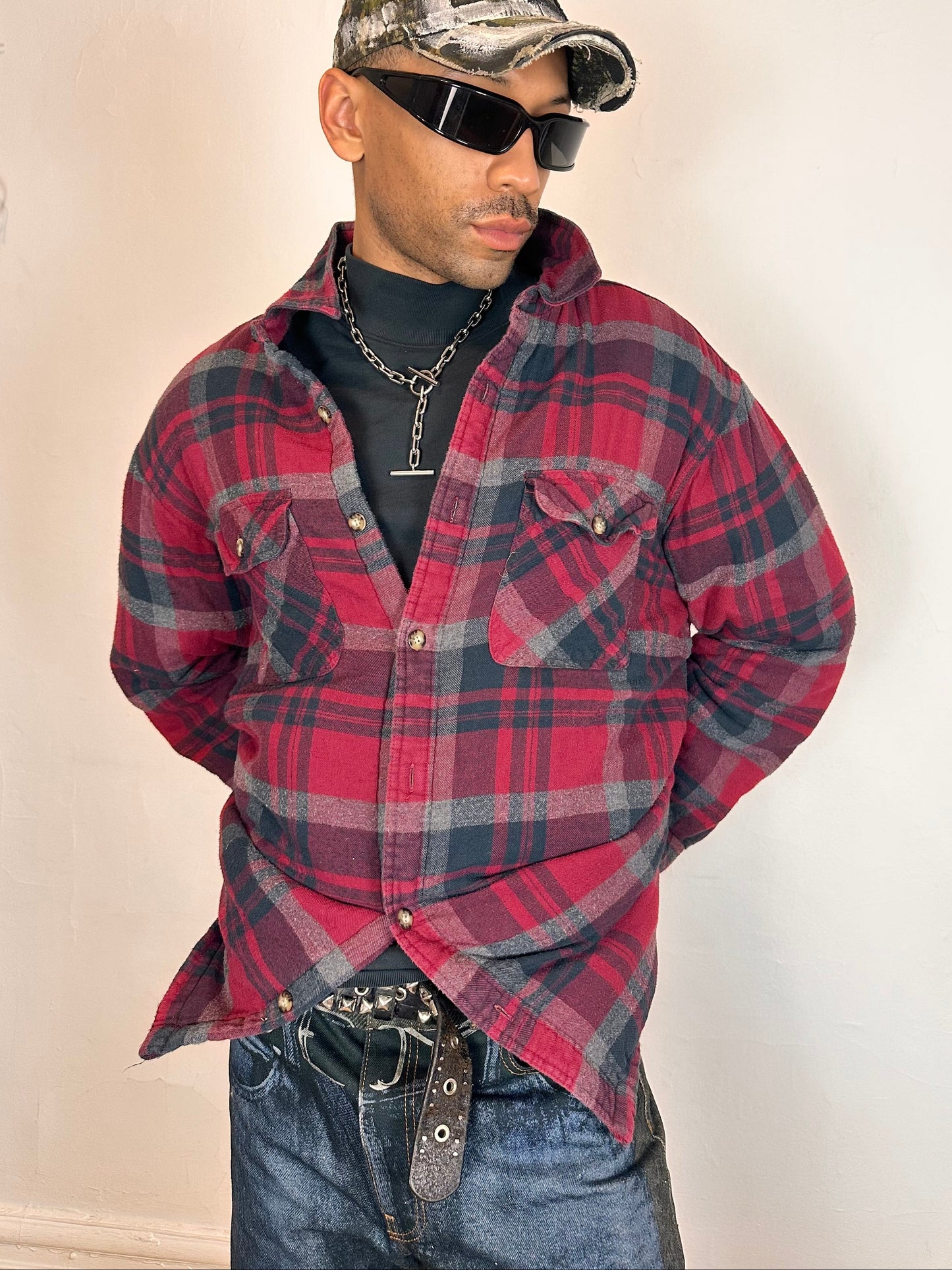 Vintage Cherokee Red Plaid Flannel Quilted Jacket - XL