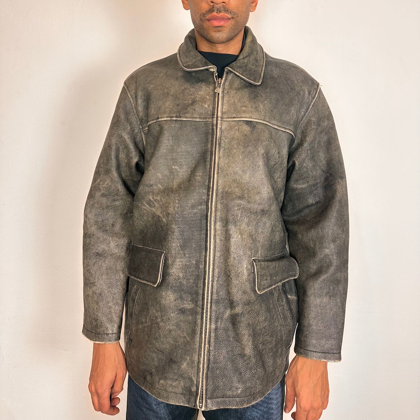 M.JULIAN BY WILSONS LEATHER ANTIQUE GRAY LEATHER JACKET _ XL