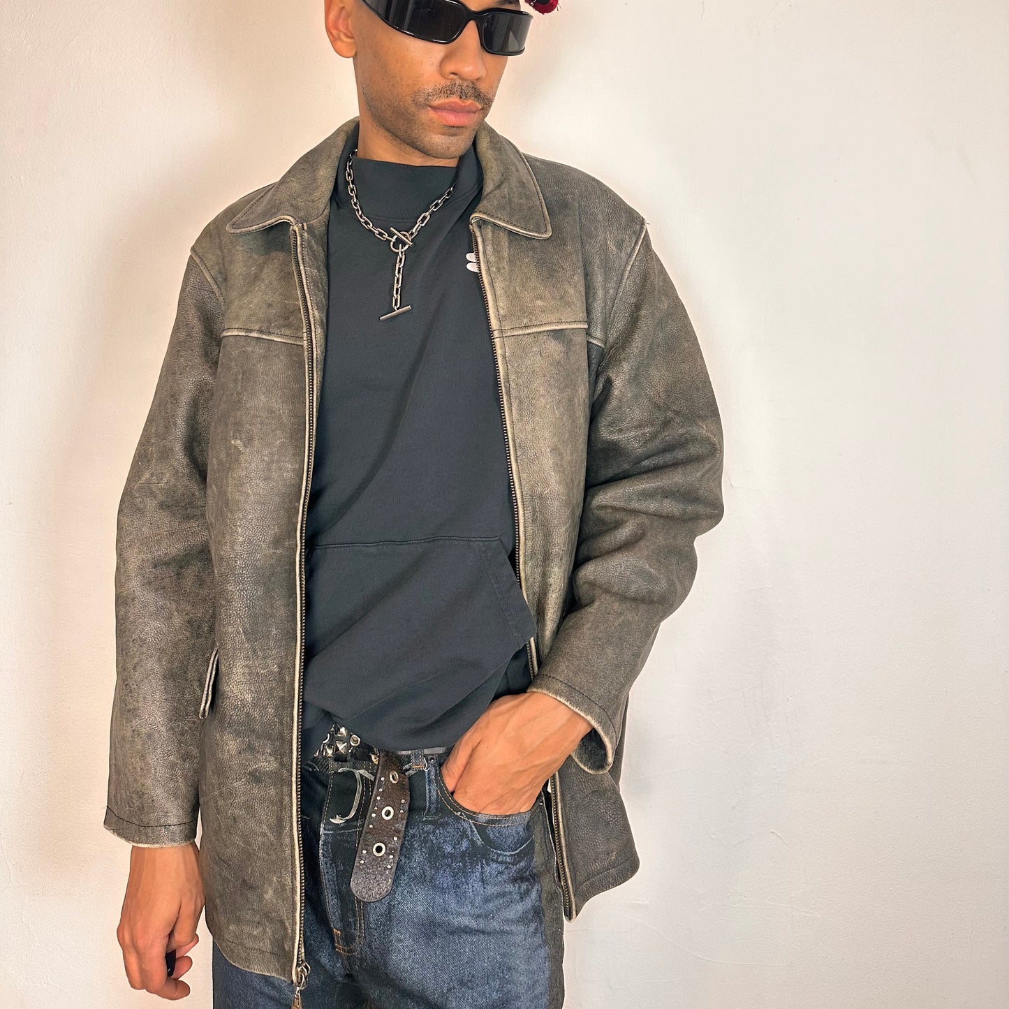 M.JULIAN BY WILSONS LEATHER ANTIQUE GRAY LEATHER JACKET _ XL