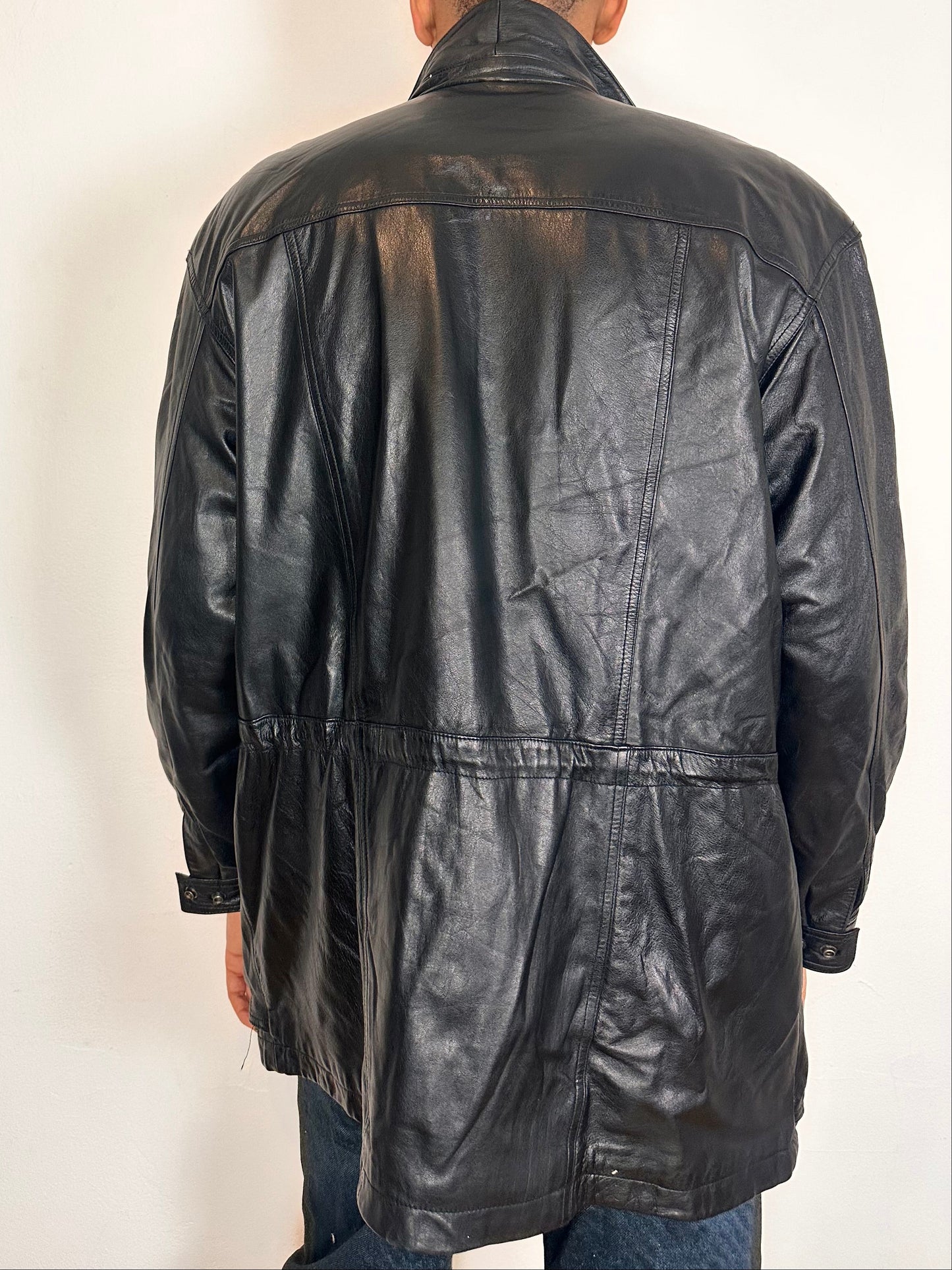 Vintage Global Identity Black Retro Aviation Leather Jacket - Medium