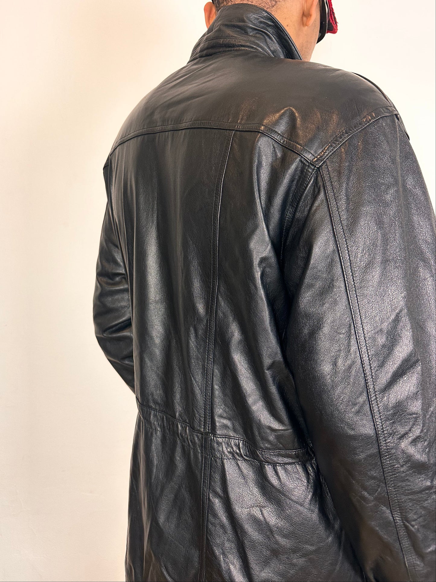 Vintage Global Identity Black Retro Aviation Leather Jacket - Medium