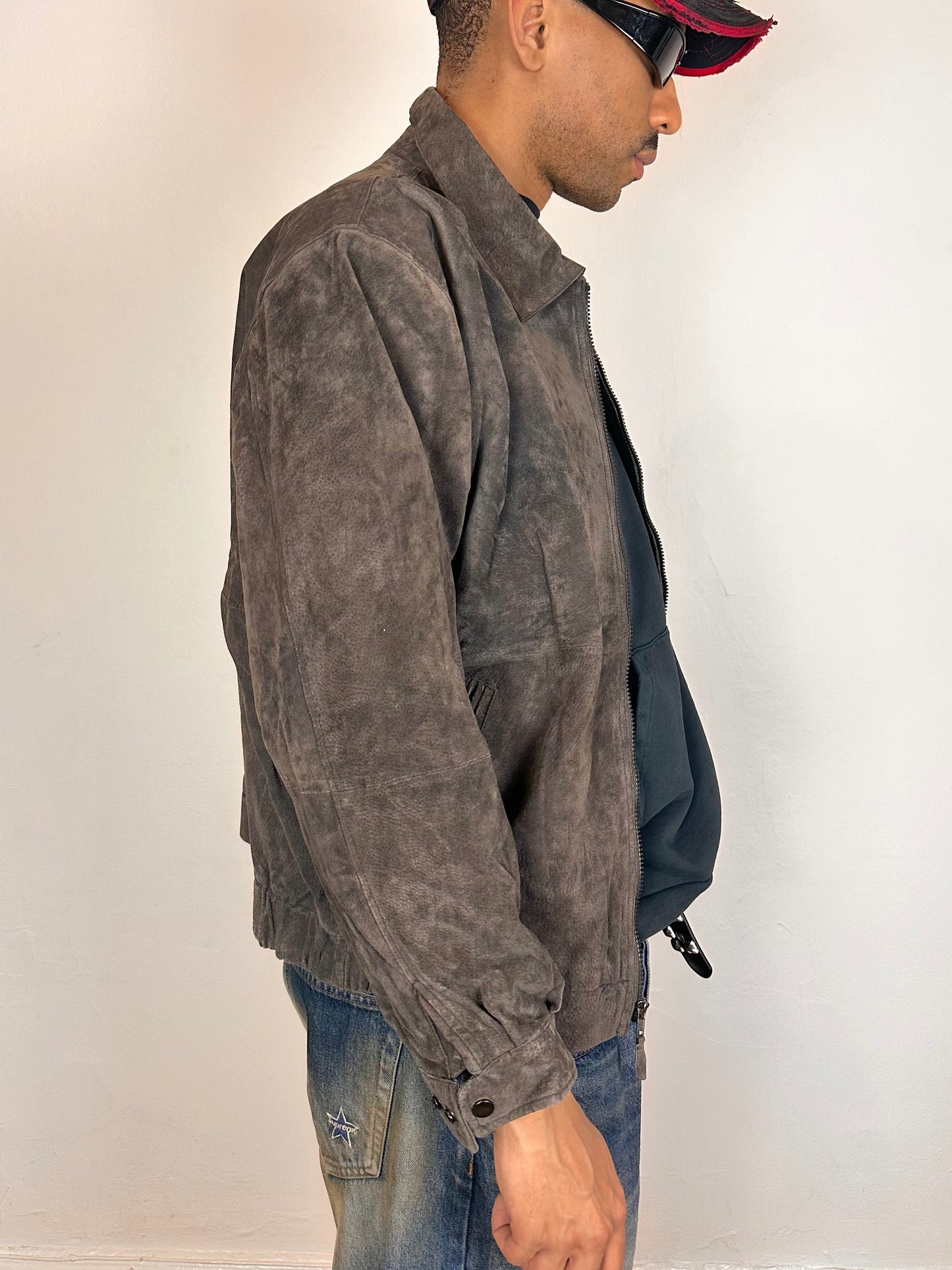 Vintage AMATI Men's Classic Brown Suede Bomber Jacket - XL