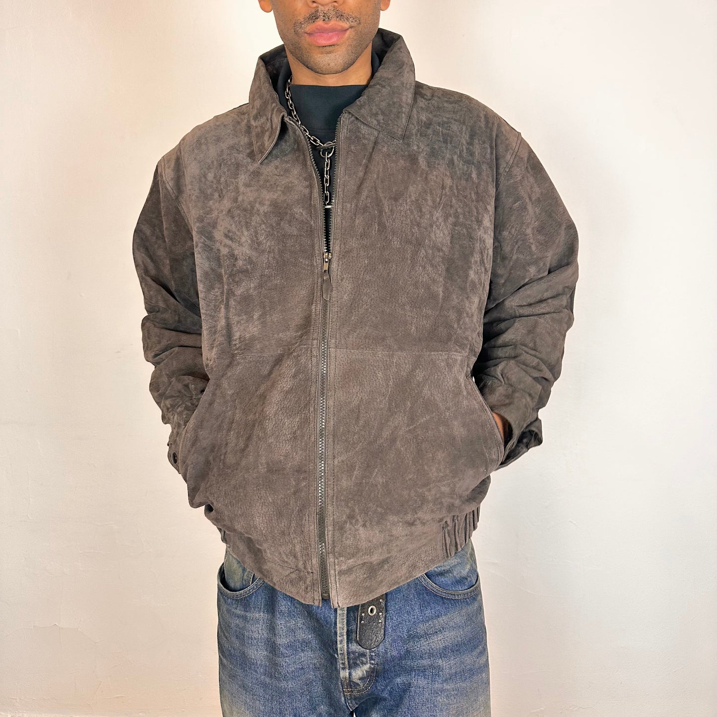 Vintage AMATI Men's Classic Brown Suede Bomber Jacket - XL