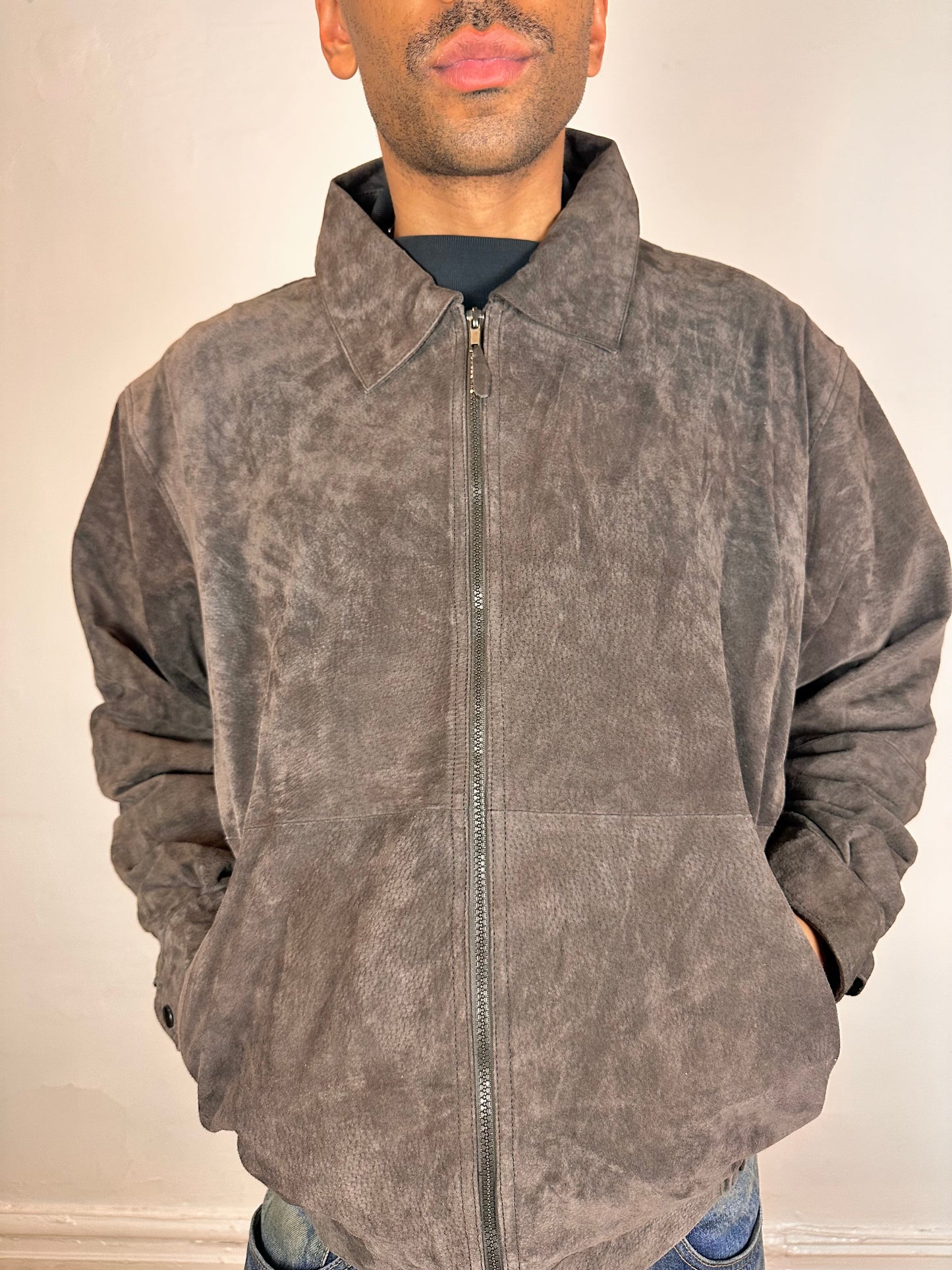 Vintage AMATI Men's Classic Brown Suede Bomber Jacket - XL