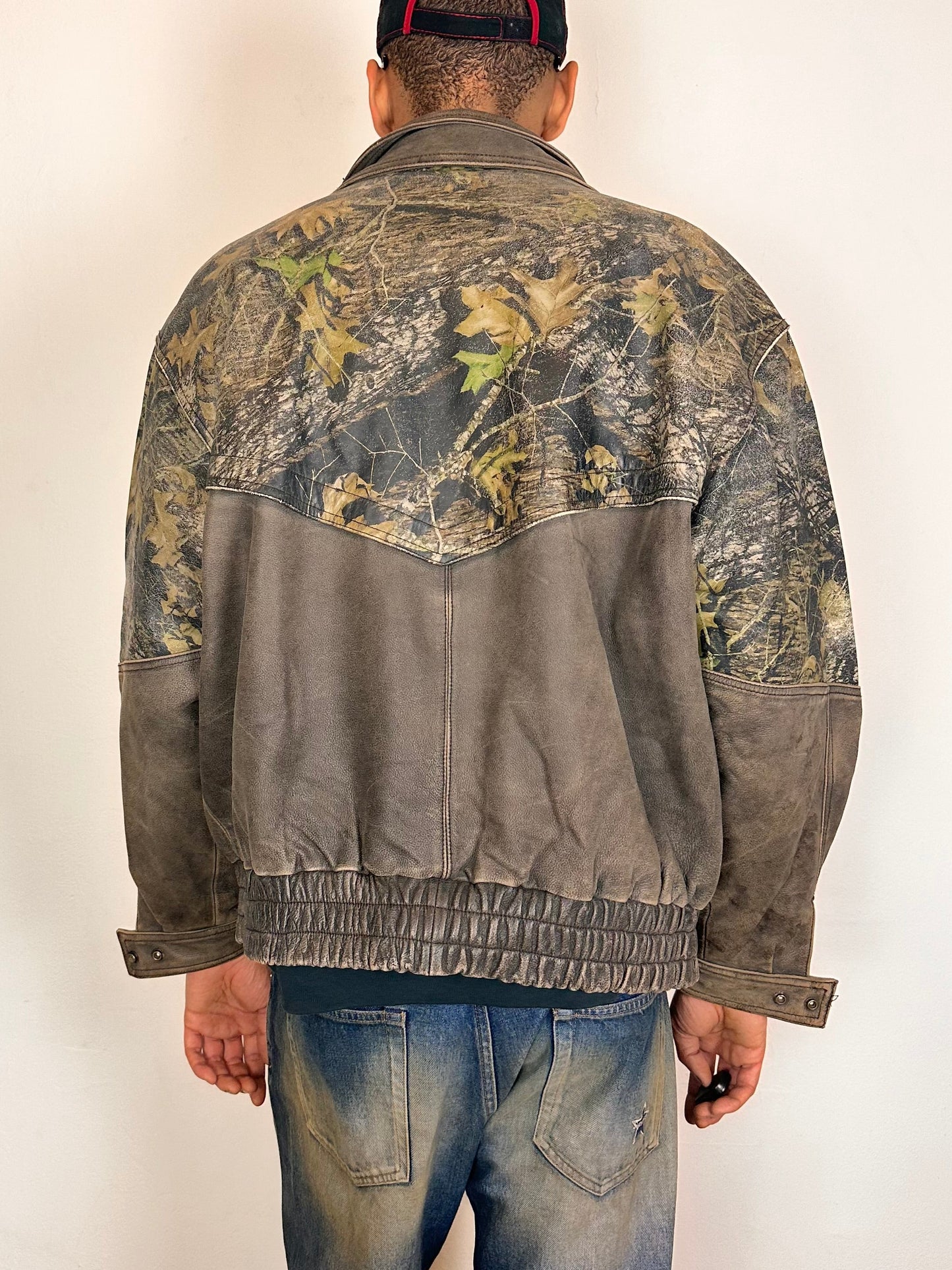 WEBER Brown RealTree Leather Bomber Jacket - XL