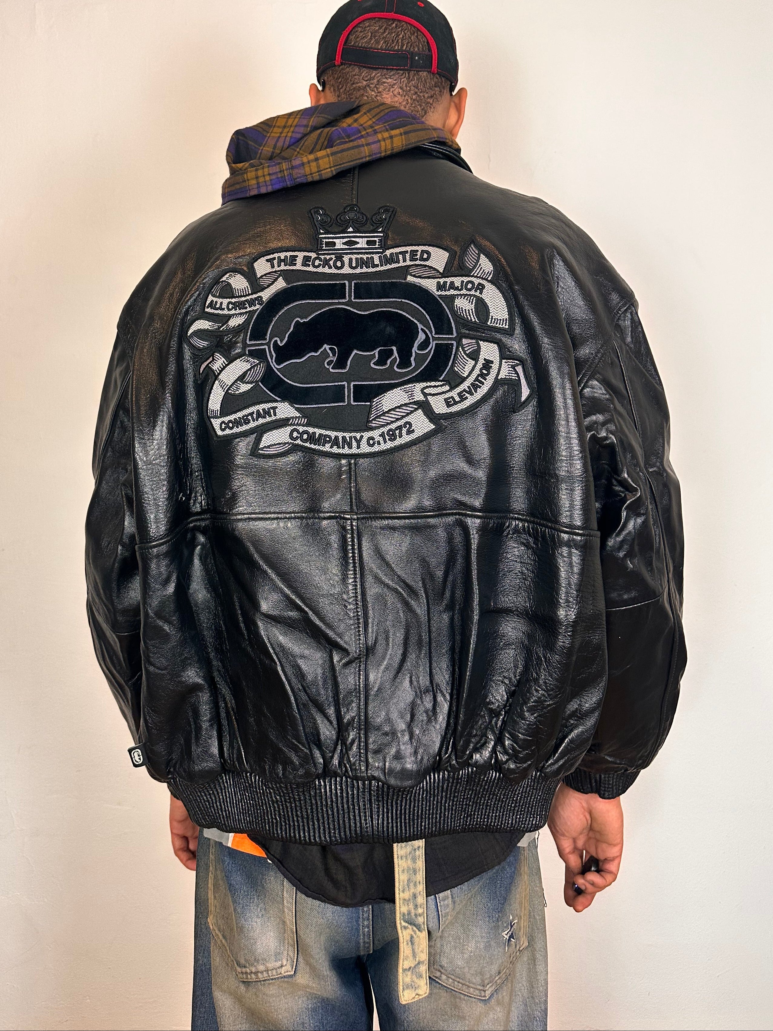 VINTAGE ECKO LEATHER BOMBER JACKET _ BLACK_ XXL – astroboi-vintage