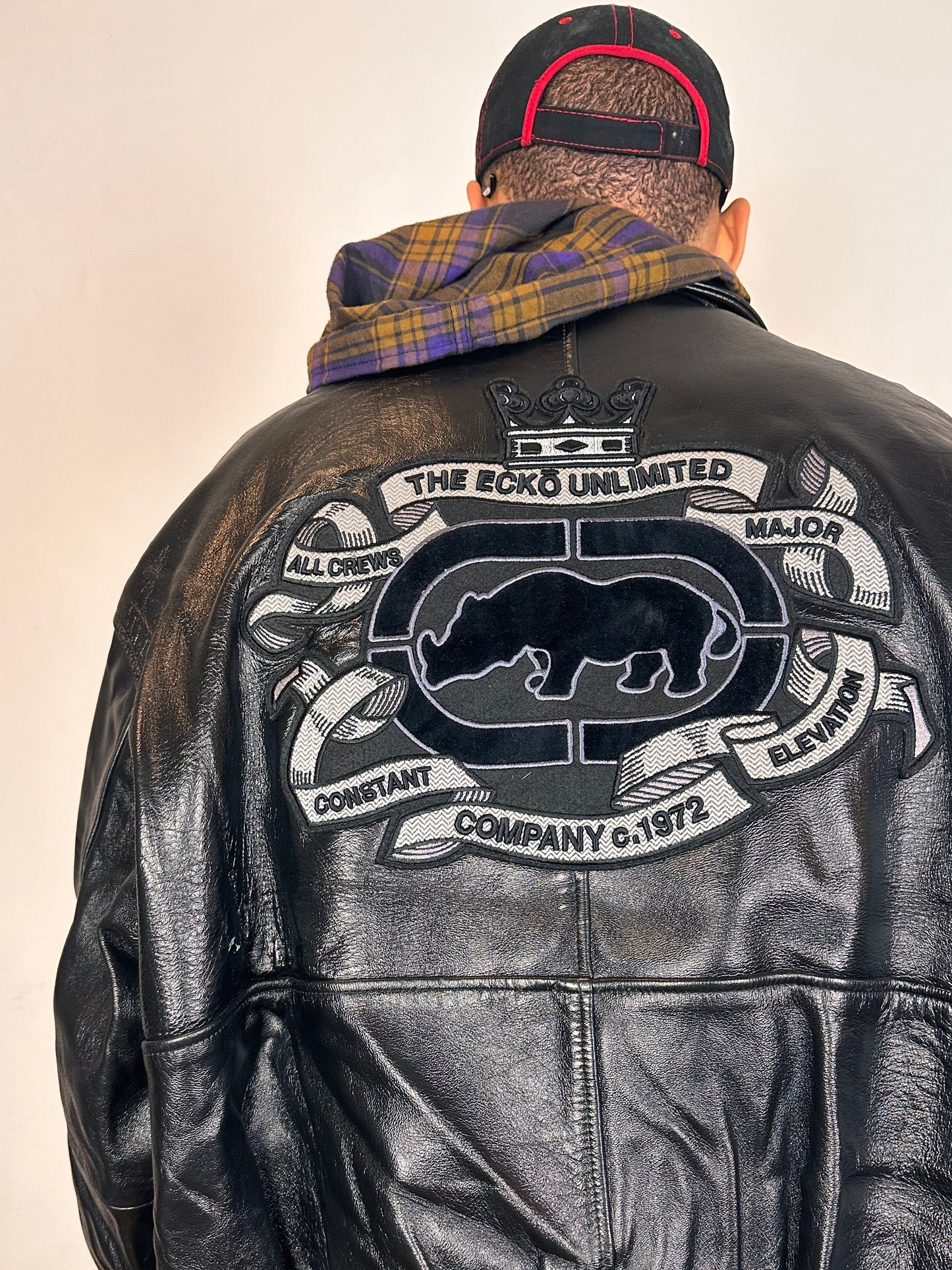 VINTAGE ECKO LEATHER BOMBER JACKET _ BLACK_ XXL