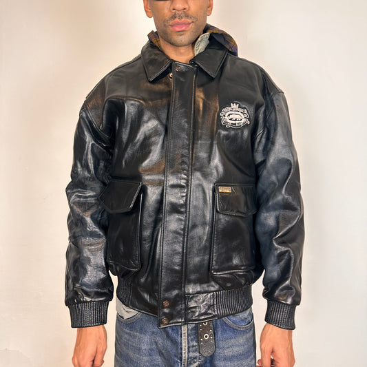 VINTAGE ECKO LEATHER BOMBER JACKET _ BLACK_ XXL