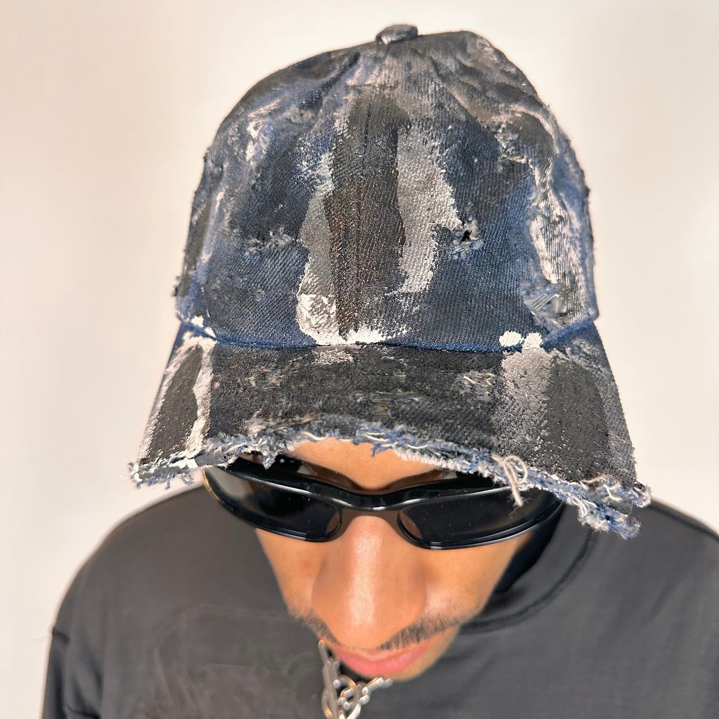 ASTROBOI* DISTRESSED HALF VISOR BLUE DENIM PAINTED HAT