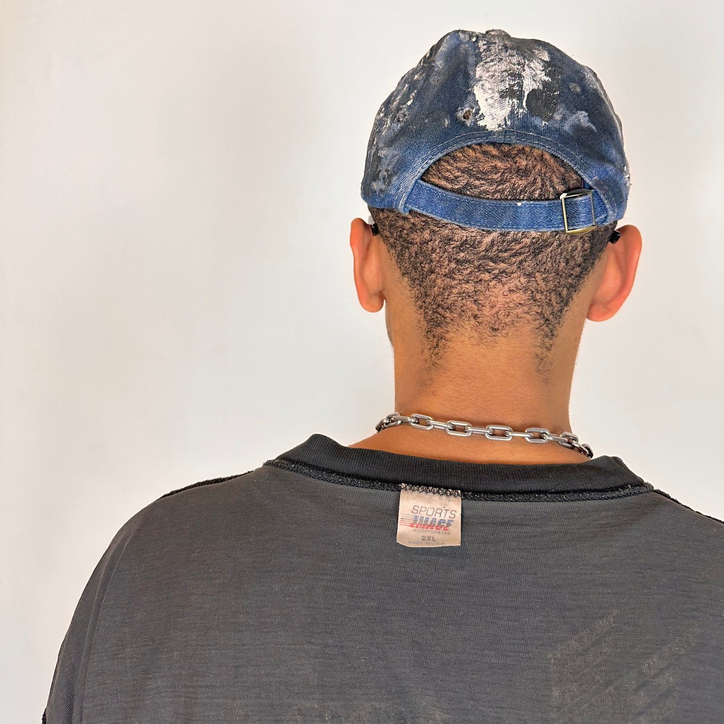 ASTROBOI* DISTRESSED HALF VISOR BLUE DENIM PAINTED HAT