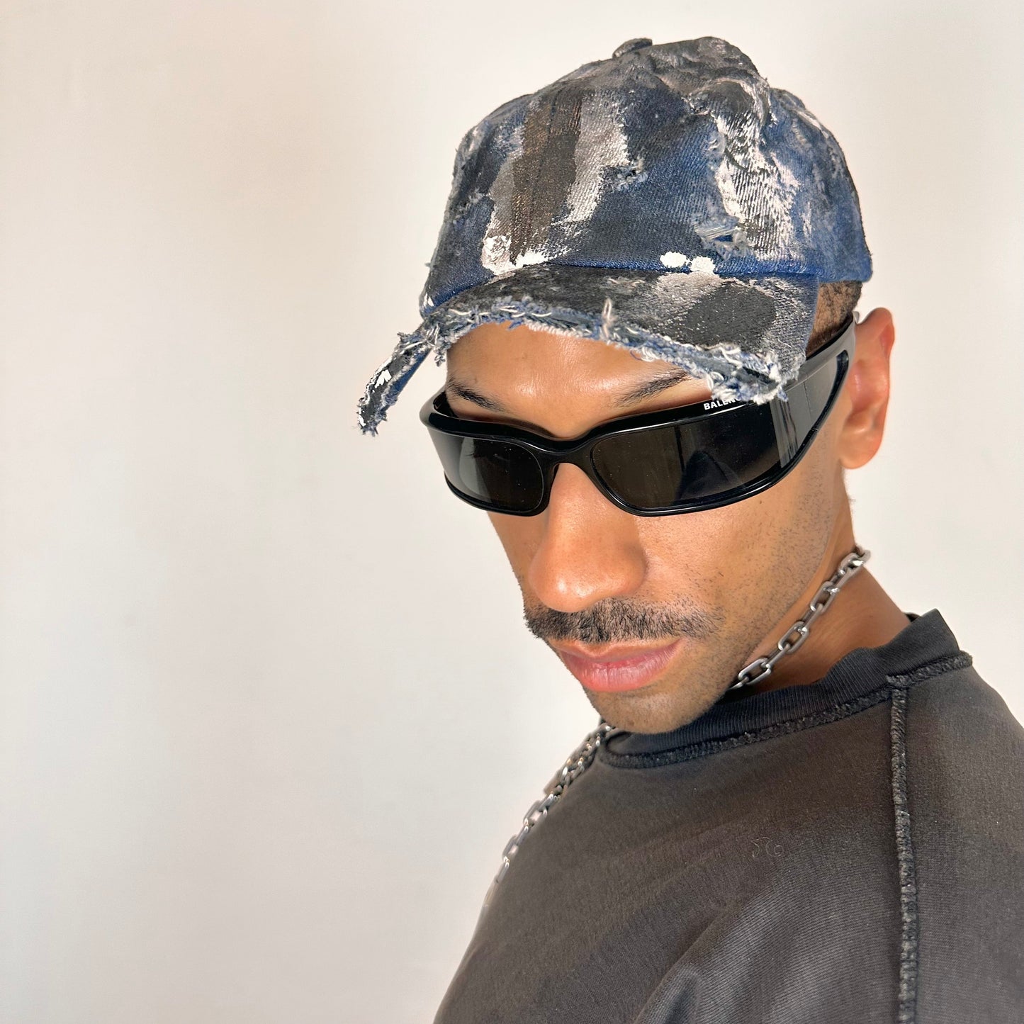 ASTROBOI* DISTRESSED HALF VISOR BLUE DENIM PAINTED HAT