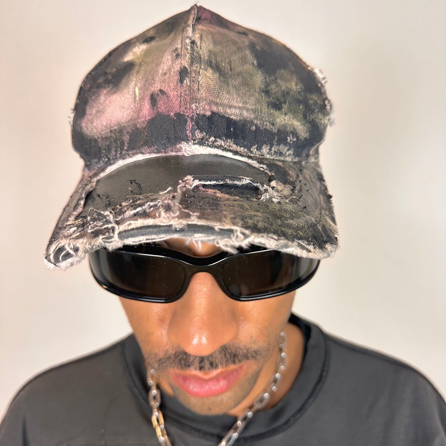 ASTROBOI* Y2K Trompe L'oeil Distressed White & Black Denim Streetwear Hat