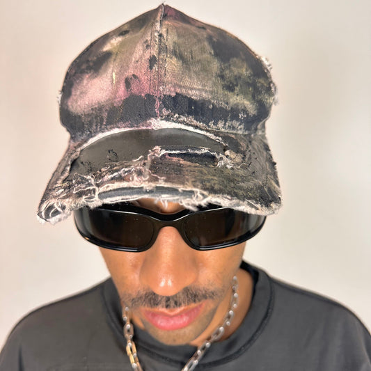 ASTROBOI* Y2K Trompe L'oeil Distressed White & Black Denim Streetwear Hat