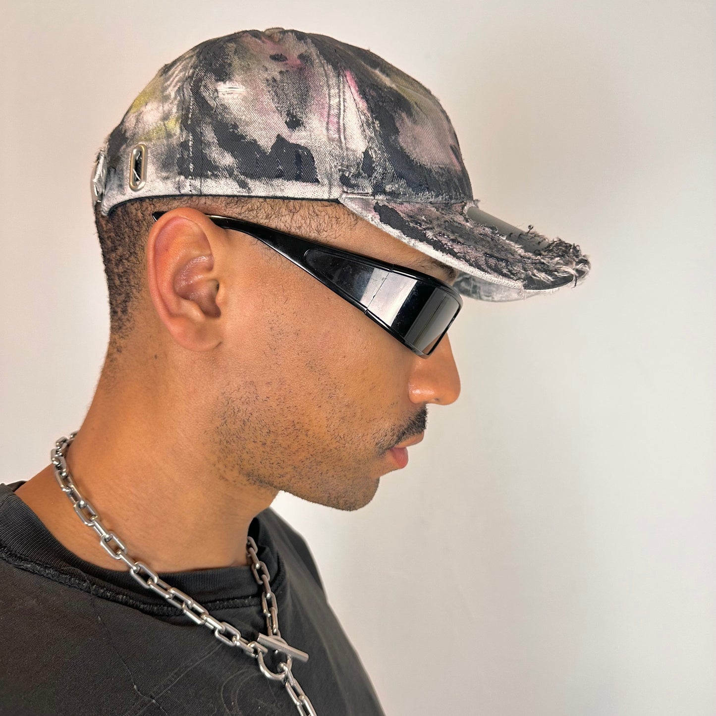 ASTROBOI* Y2K Trompe L'oeil Distressed White & Black Denim Streetwear Hat