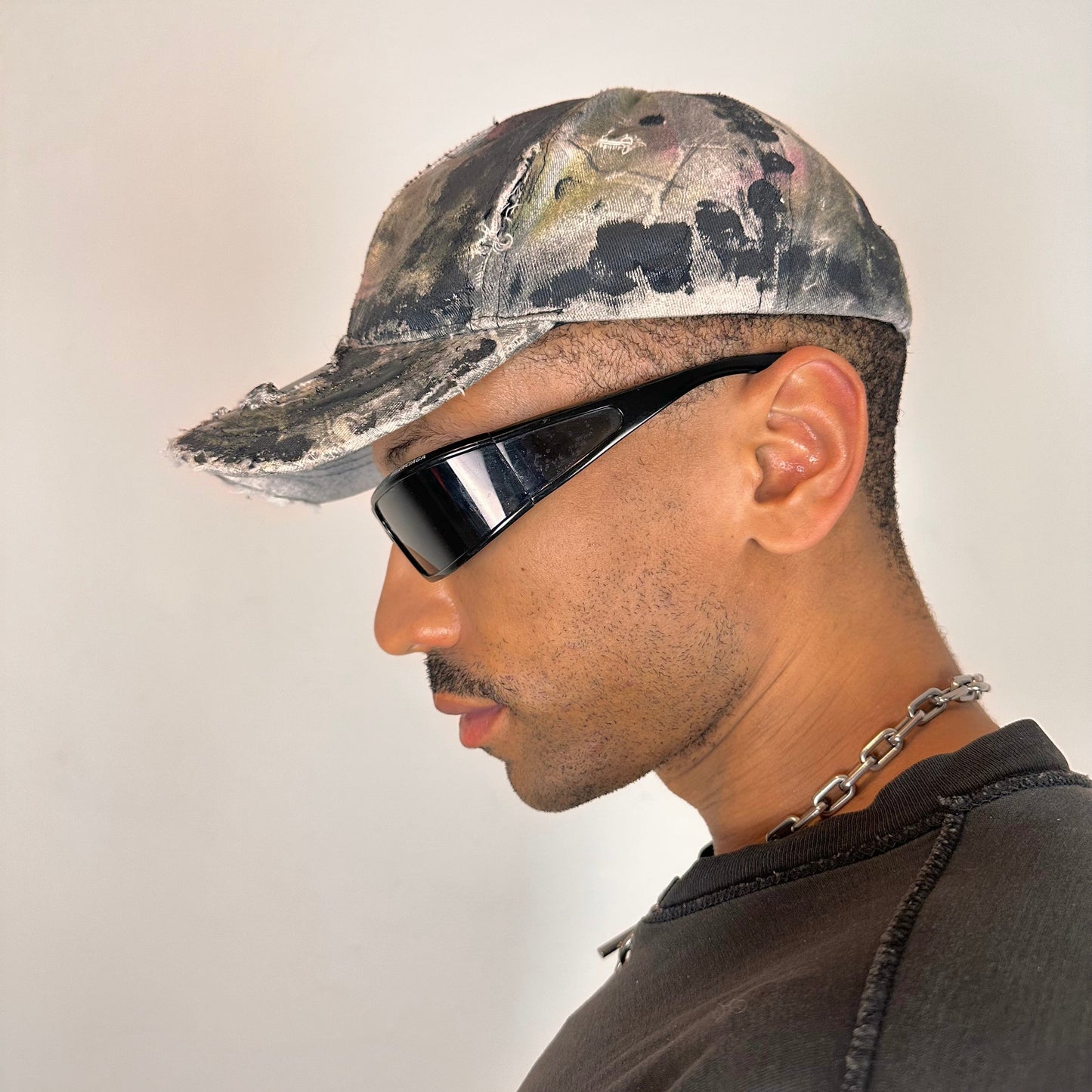 ASTROBOI* Y2K Trompe L'oeil Distressed White & Black Denim Streetwear Hat