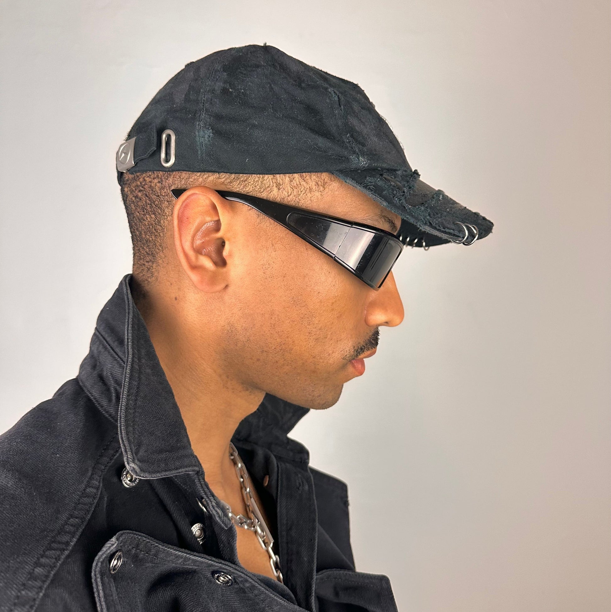 ASTROBOI* x Mercedes Rhinestone Black Distressed Hat - right 