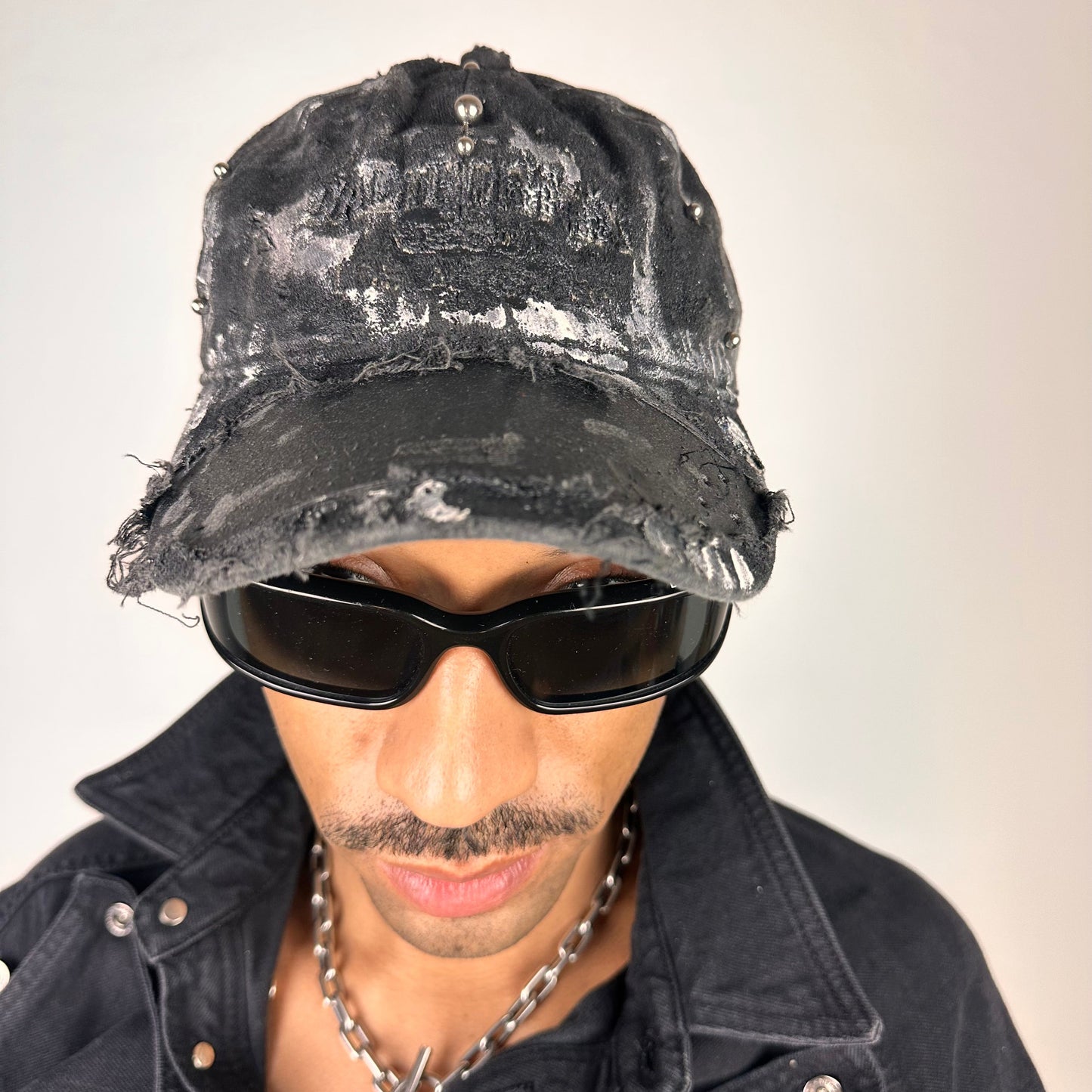 ASTROBOI* 'Cali' Black Painted Pierced Distressed Hat
